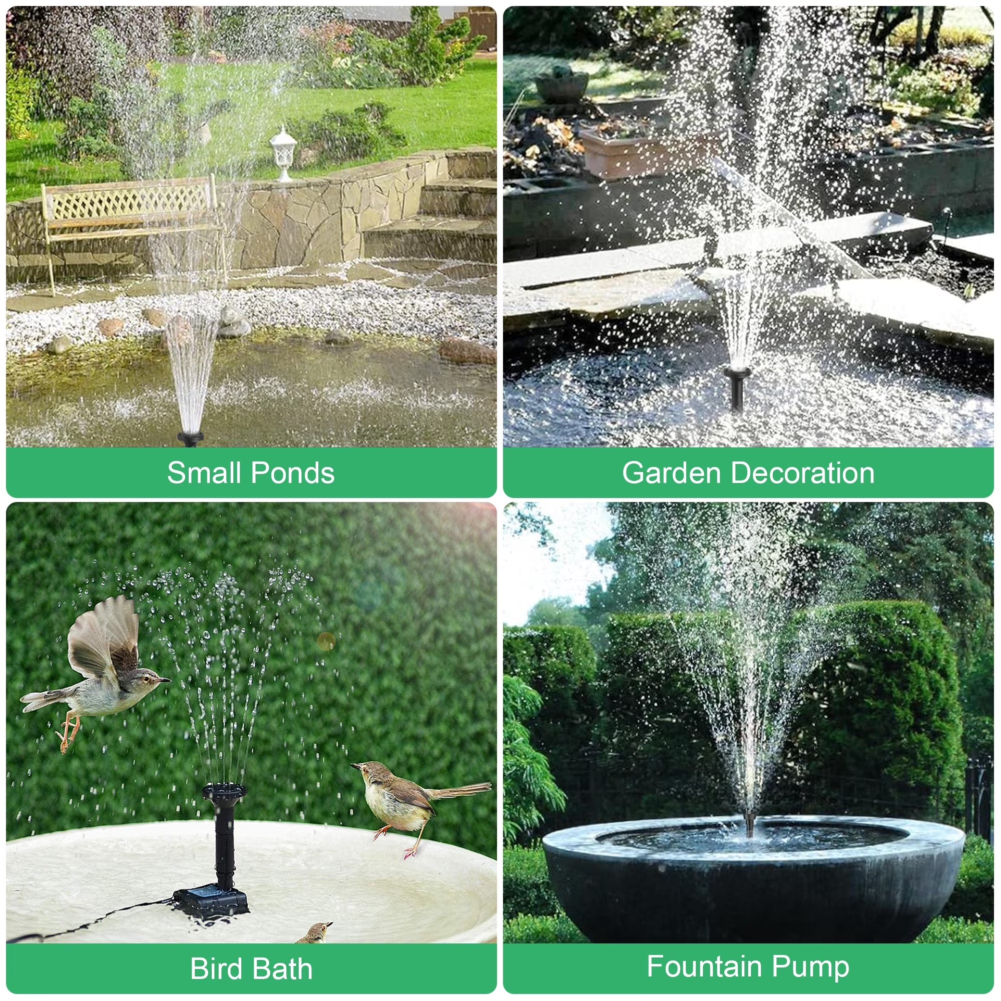 1.2W Solar Fountain, Solar Water Pump for Bird Bath, Outdoor Garden Pond, 5 Nozzles with Different Water Flow & Water Height