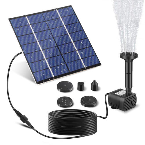 1.2W Solar Fountain, Solar Water Pump for Bird Bath, Outdoor Garden Pond, 5 Nozzles with Different Water Flow & Water Height