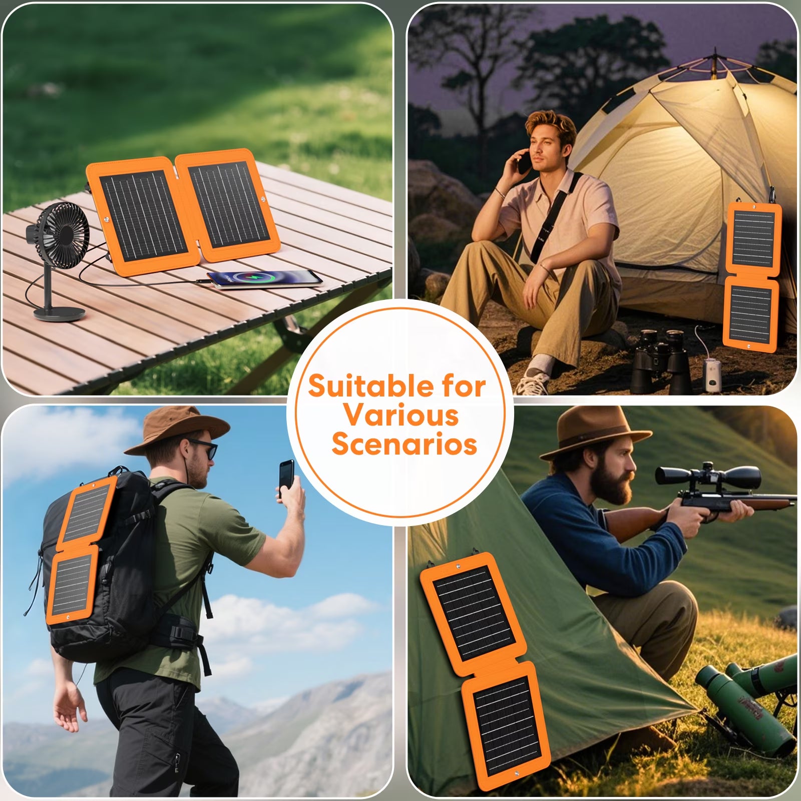 10W Solar Panels,Portable Charger with Dual Smart USB Fast Charging Output,Portable Solar Charger,Ipx5 Waterproof for Iphone,Ipad,Power Bank,Outdoor,Hiking,Camping(Orange）