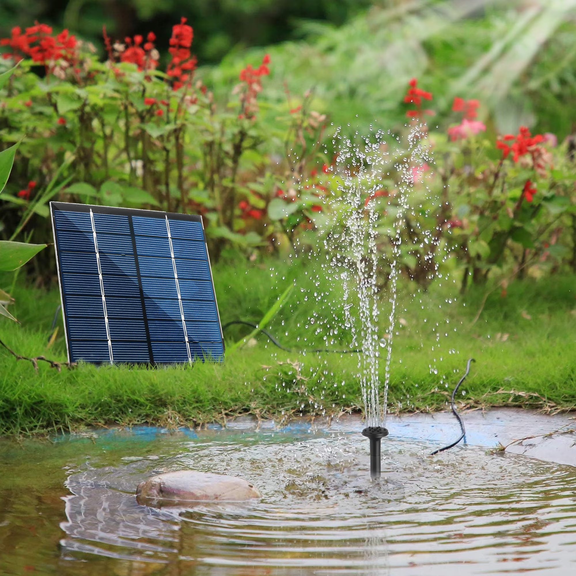 1.2W Solar Fountain, Solar Water Pump for Bird Bath, Outdoor Garden Pond, 5 Nozzles with Different Water Flow & Water Height