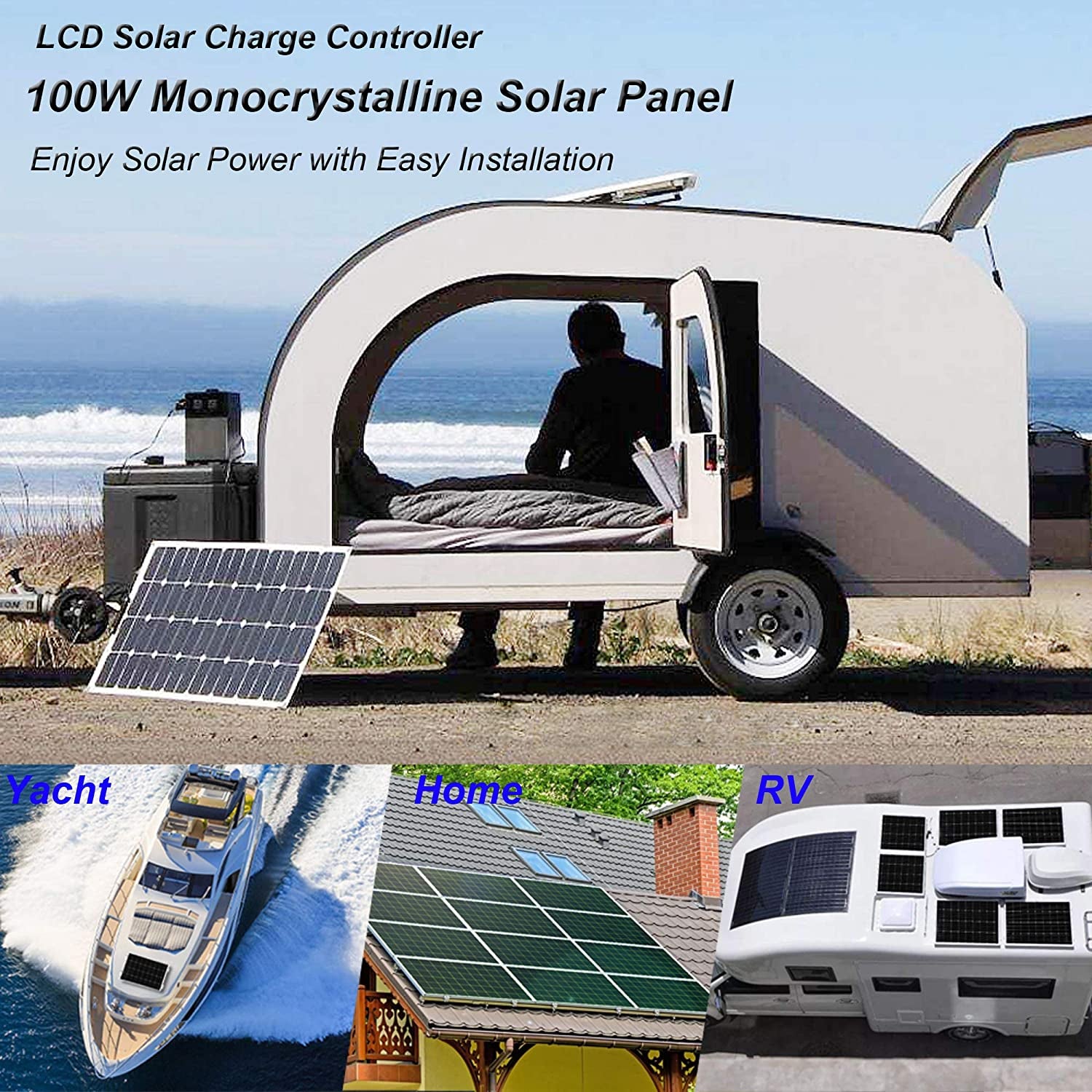 200 Watt 12/24V Solar Panel Kit for RV Boat Home: 2Pcs 100W Monocrystalline Solar Panel Grade a + 12/24V Solar Charge Controller + 16Ft &10Ft Solar Cable + Z-Brackets