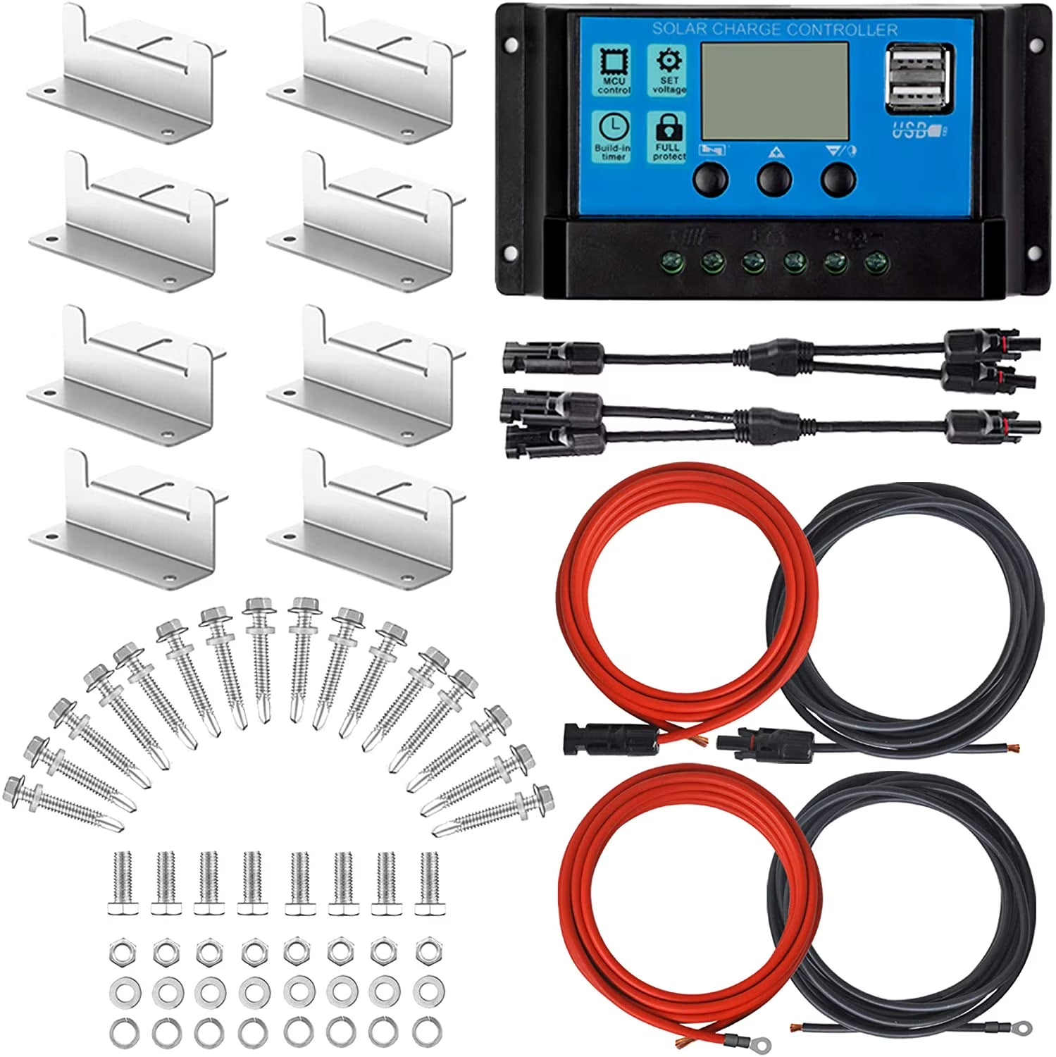 200 Watt 12/24V Solar Panel Kit for RV Boat Home: 2Pcs 100W Monocrystalline Solar Panel Grade a + 12/24V Solar Charge Controller + 16Ft &10Ft Solar Cable + Z-Brackets