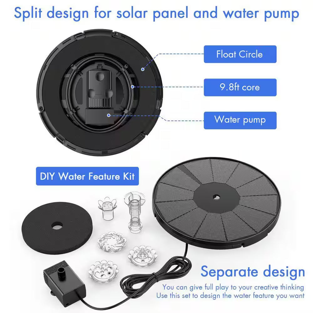 3.5-Watt Solar Fountain Pump for Water Feature Outdoor DIY Solar Bird Bath Fountain with Multiple Nozzles